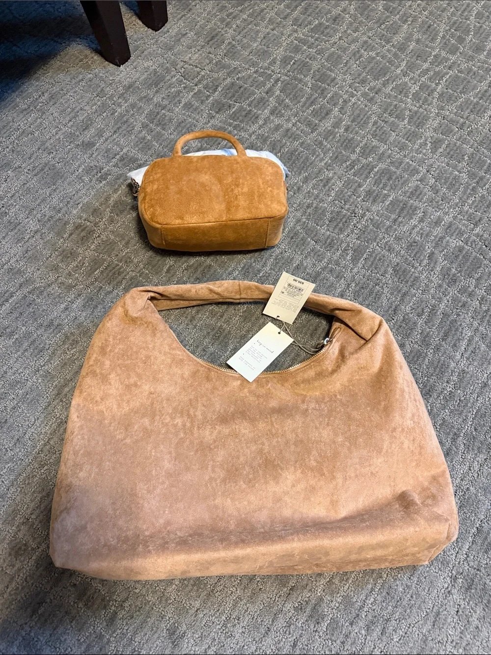 Two a new day vegan suede bags. Shoulder Bag with Matching Mini Top-Handle.